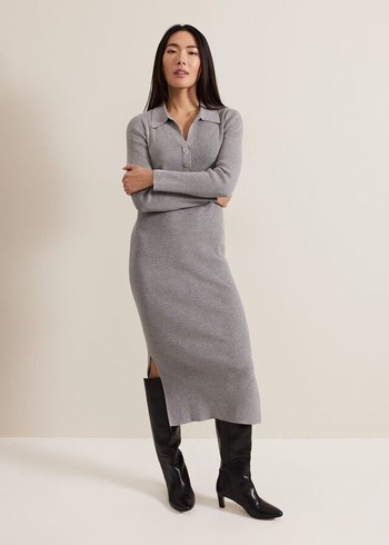 Phase Eight Lucy Collared Popper Column Dress Grey Australia | UI0759426